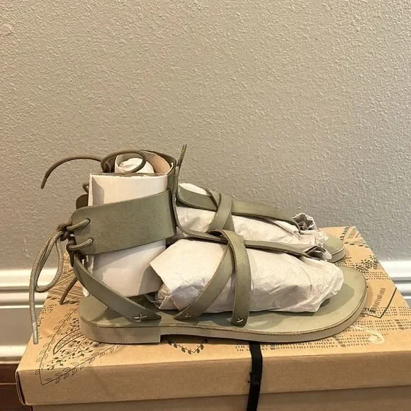 NWB Free People Vacation Day Wrap Sandals Leather Shoes Sky Blue Gray - Picture 5 of 10